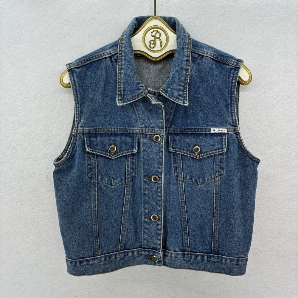 Bill Blass Denim Vest Women Large Blue Medium Wash Vintage 90s Trucker Style